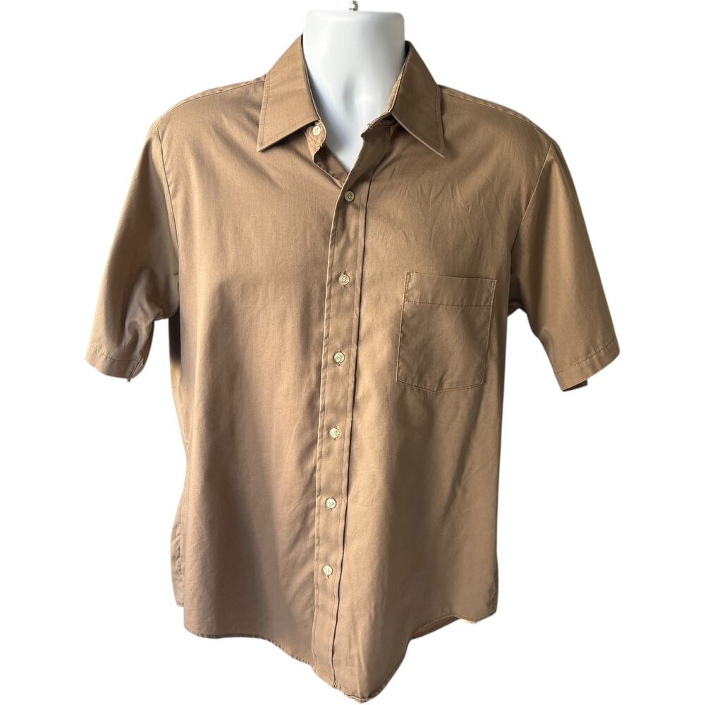 Arrow 16 Vintage Short Sleeve Shirt Tan Cotton Gentleman's Fit 80s Retro